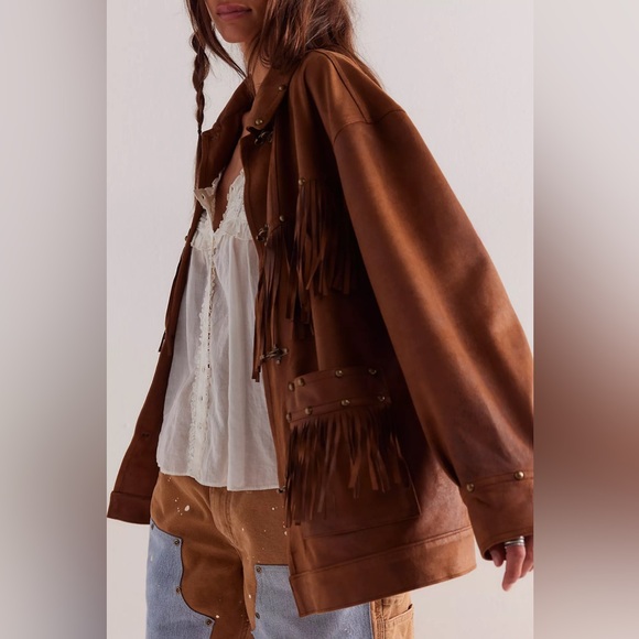 New Free People We The Free Knox Vegan Fringe Jacket Size L - Picture 2 of 8